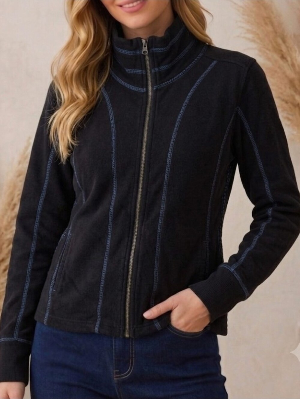 KÜHL Black Zip-Up Jacket Blue Stitching Size XL